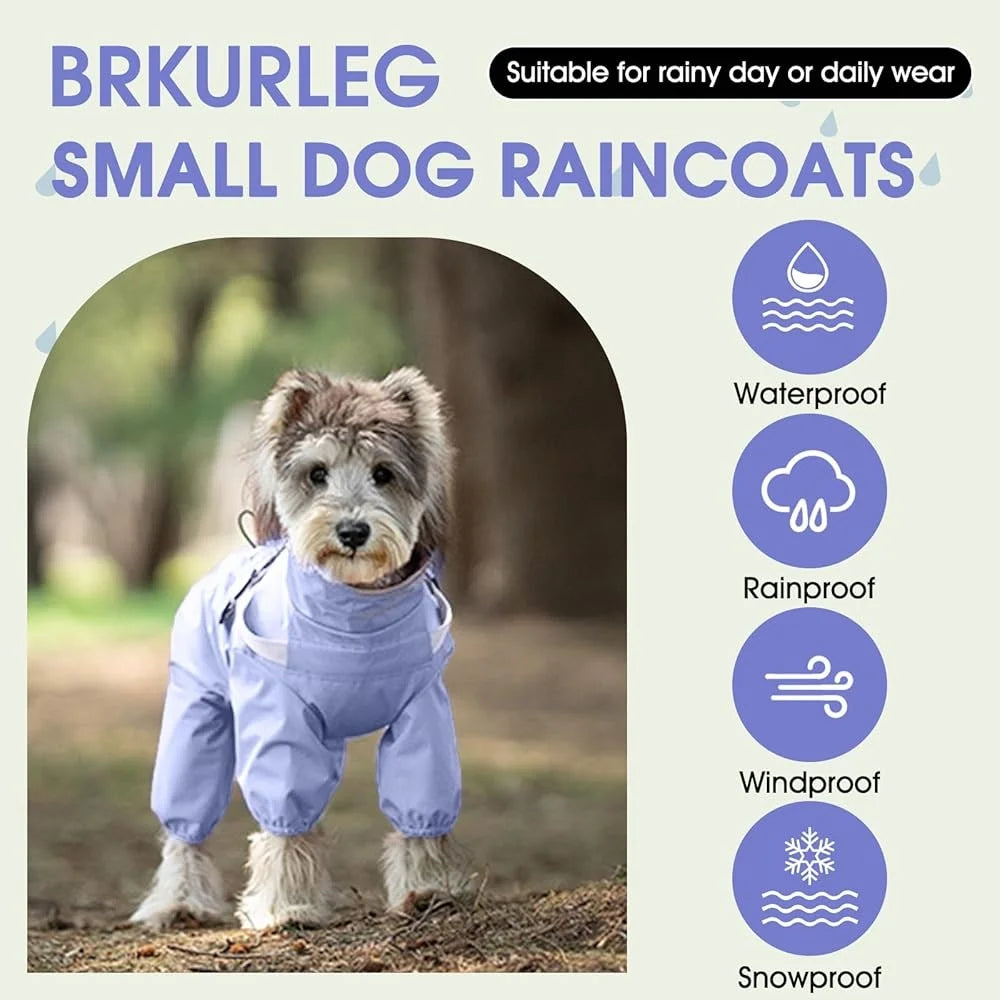 Waterproof Dog Raincoat with Harness Small Dogs 4 Legs Puppy Rain Jacket Adjustable Design Lightweight Outdoor Wear
