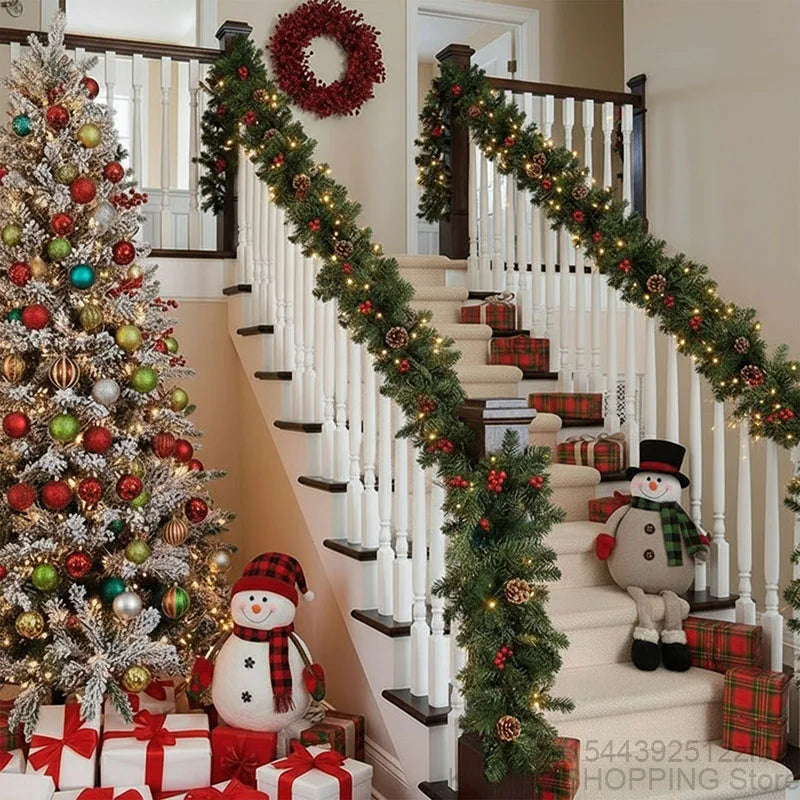 2.7M Christmas Garland, Glow Wreath with Pinecones Red Berries Artificial Christmas Garland