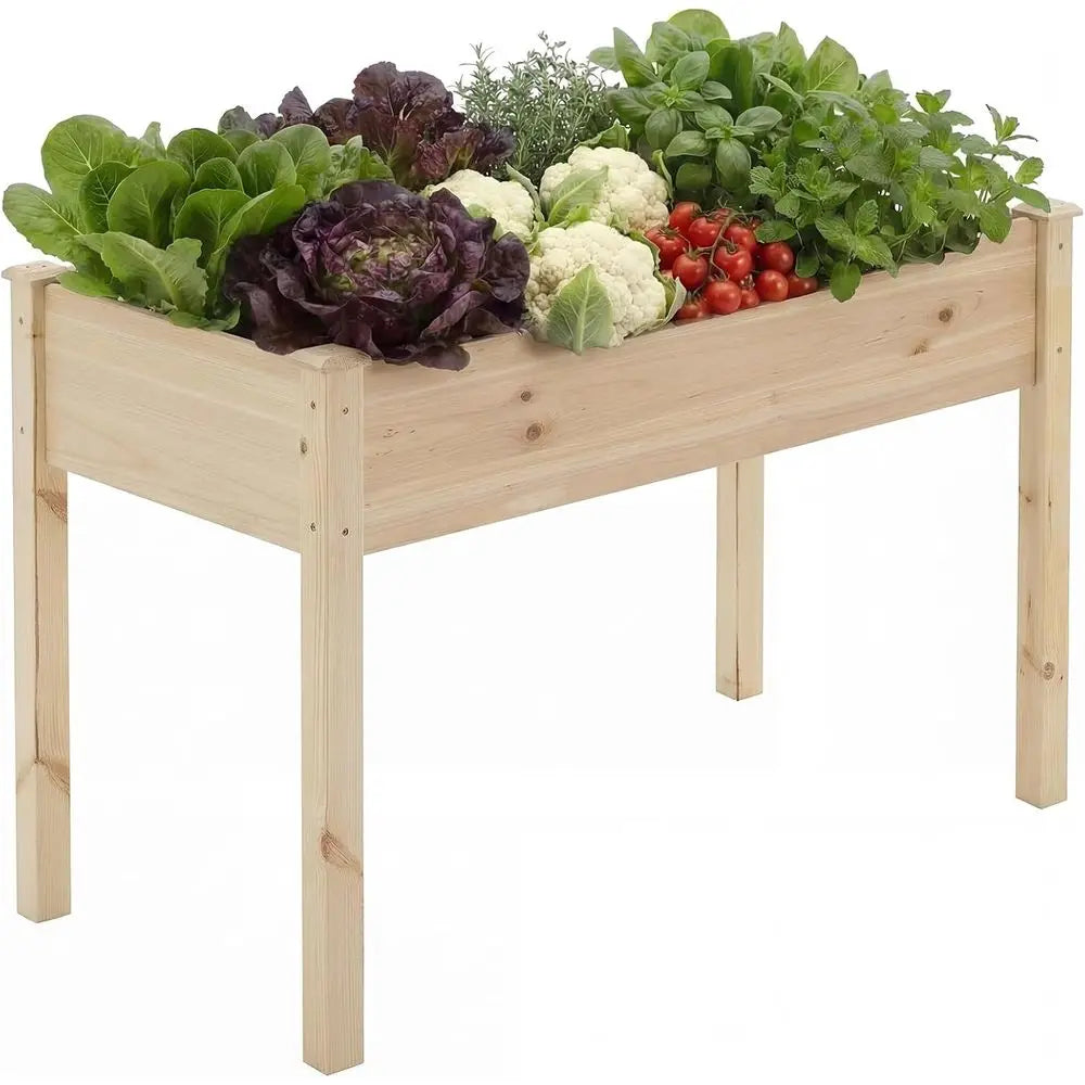 Raised Garden Bed with Legs, 34x18x30 Inch Planter Box Outdoor with Liner or Herbs lowers Vegetables, Elevated Wooden Gard