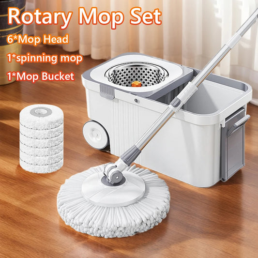 Mop Bucket Set  Microfiber Pads Automatic Dehydration Mop