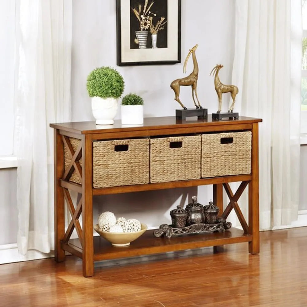 Extra Large Rectangular Water Hyacinth Wicker Storage Baskets with Iron Wire Frame, 16.1x12.6x9.5, Natural, Set of 4