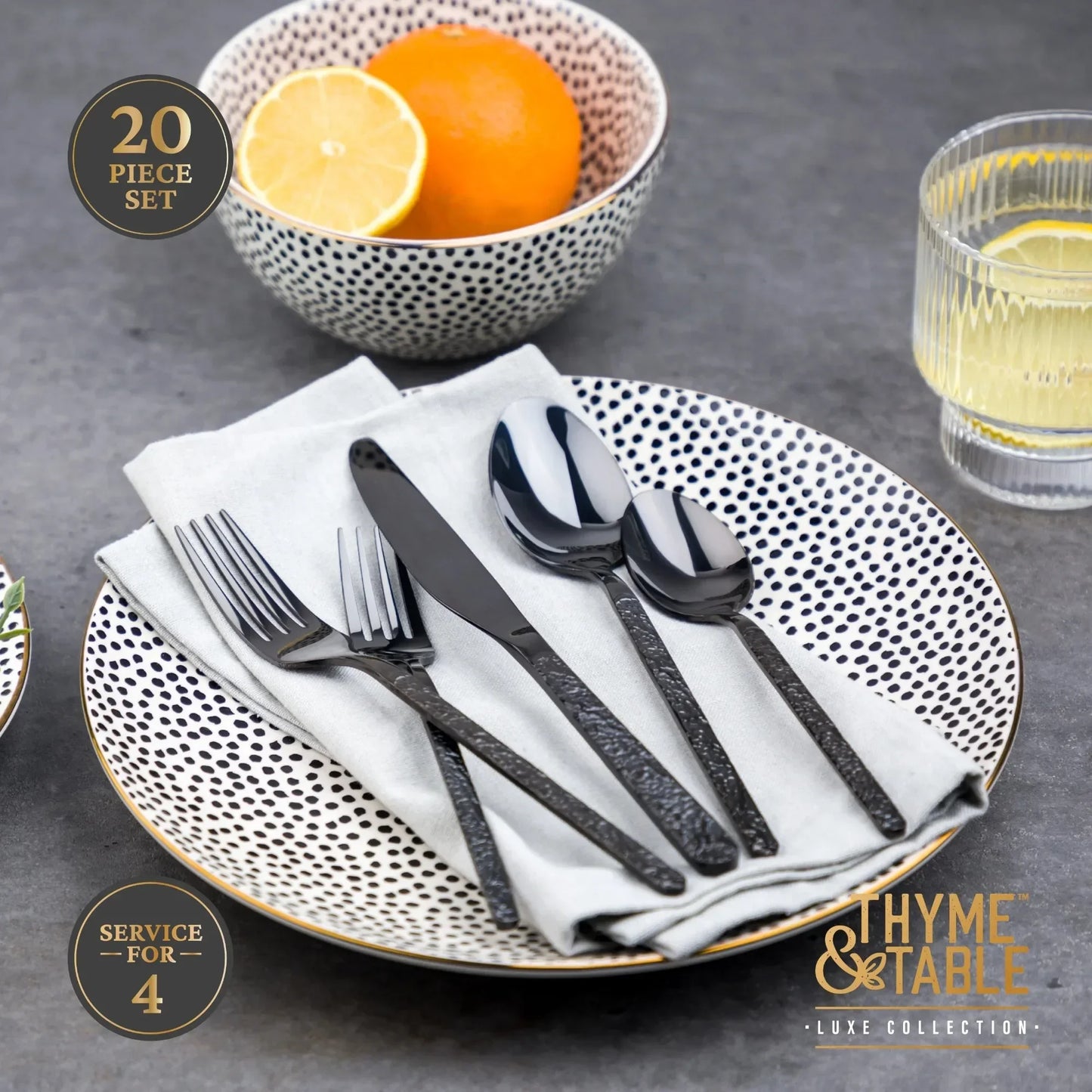 Modern 20-Piece Black Stainless Steel Flatware Set | Dishwasher Safe Silverware for 4 | Elegant Dining & Entertaining Tableware