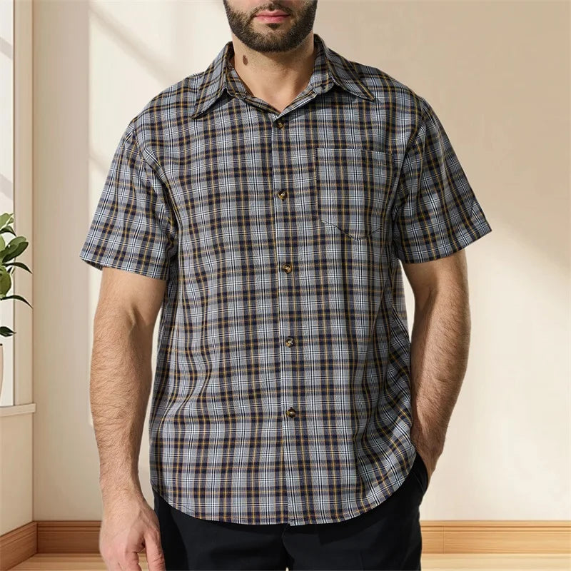 Men s Plaid Short Sleeve Button Down Shirt