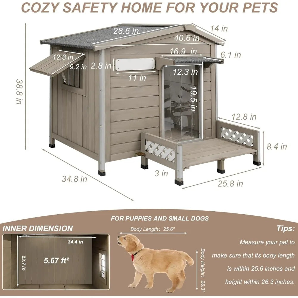 41" L Outdoor Large Dog House with Porch,