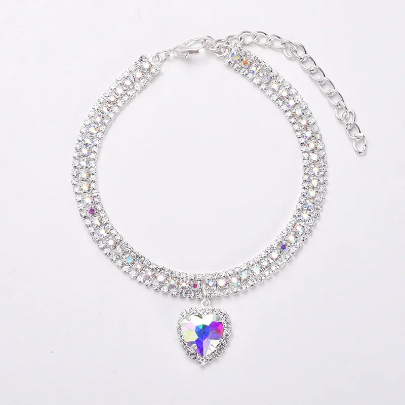 Adjustable Pet Necklace Cat Dog Collar with Diamond Zircon Bone Pendant Jewelry Luxury Metal Copper