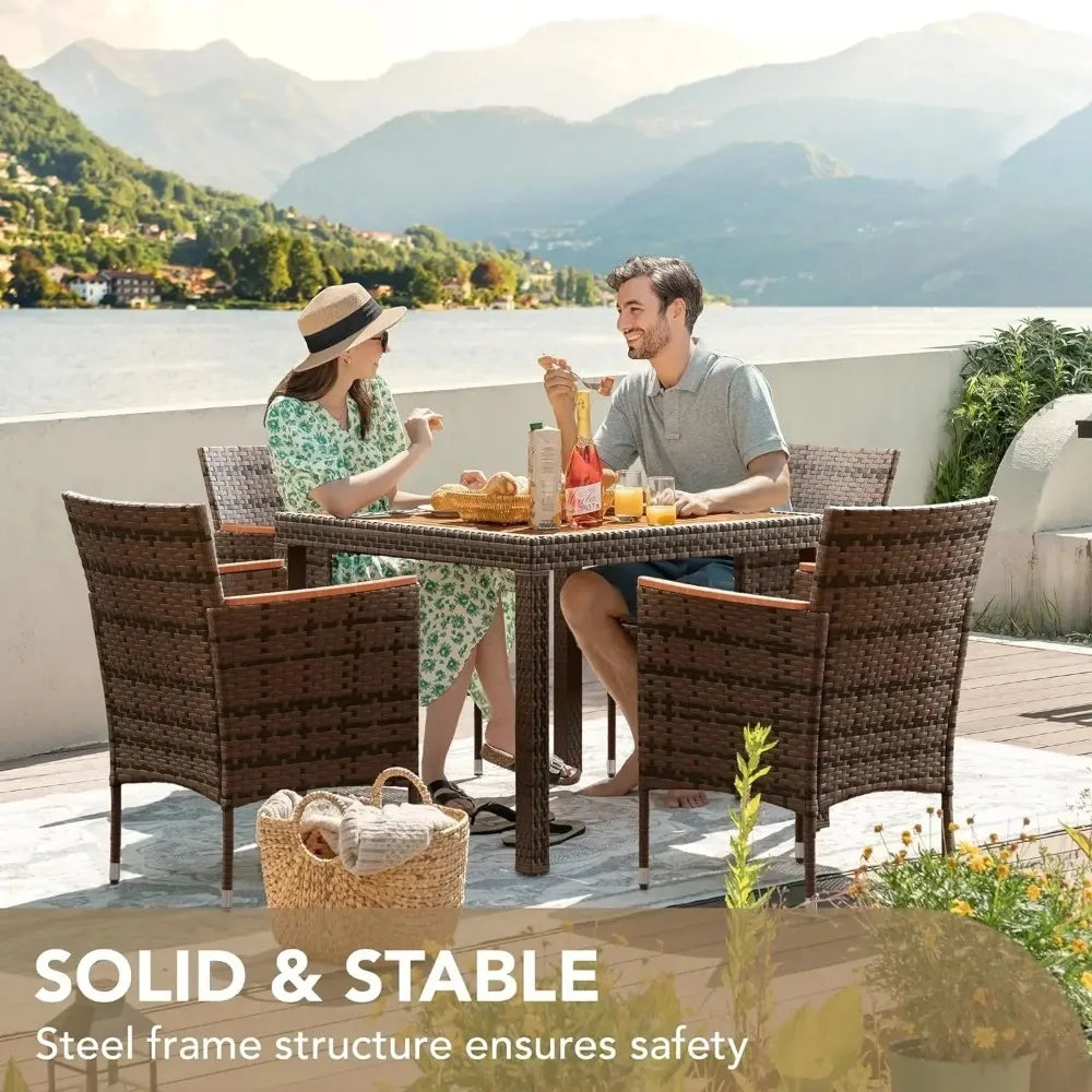 Patio Conversation Set with Acacia Wood Top,
