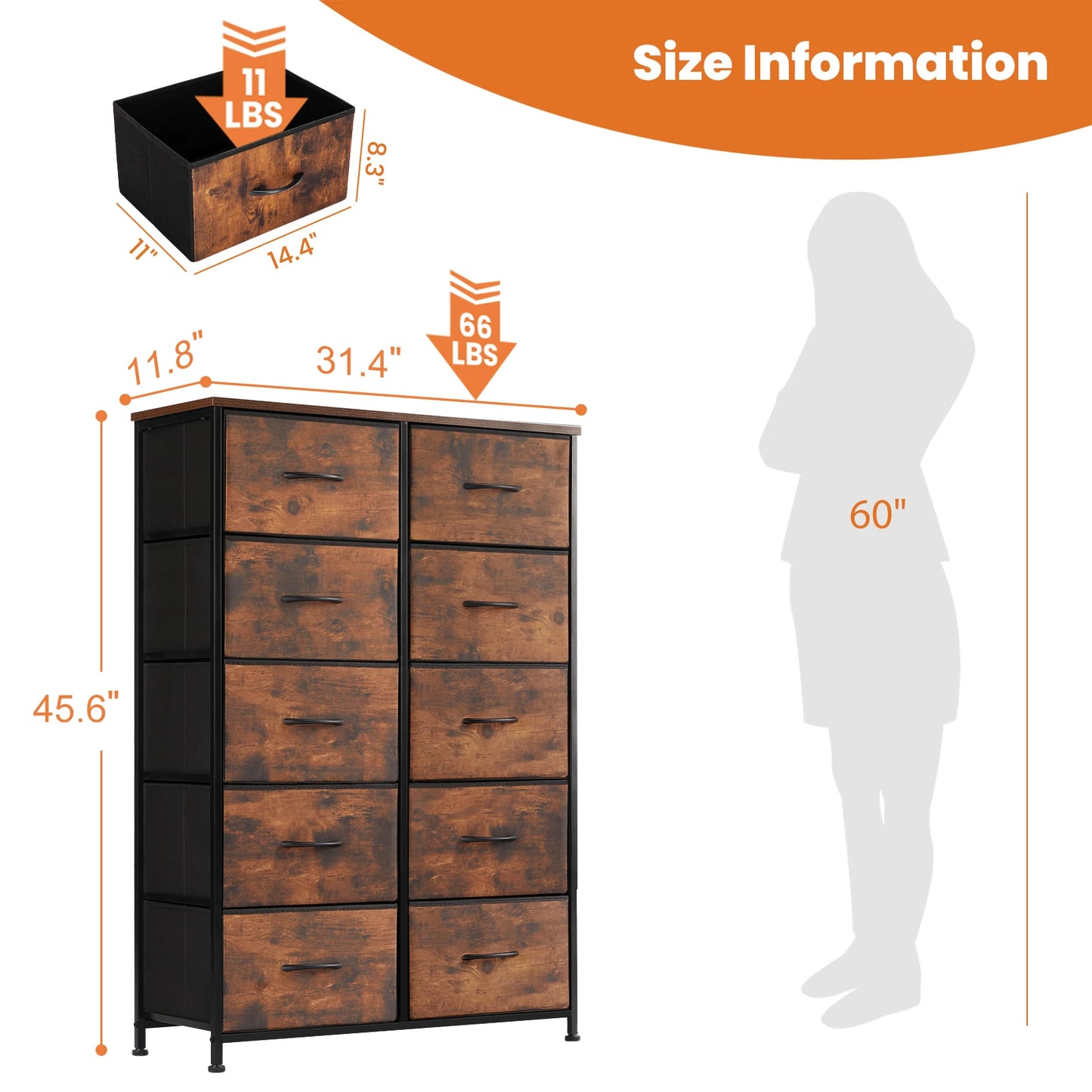 Bedroom Dresser With 10 Fabric Drawers