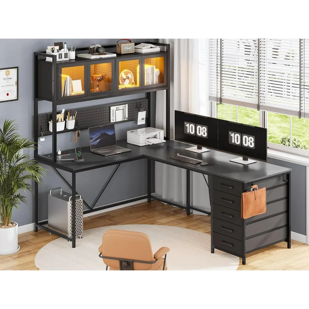 L Shaped Computer Desk with Hutch