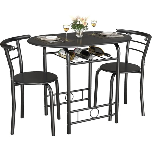3-Piece Wooden Round Table & Chair Set,