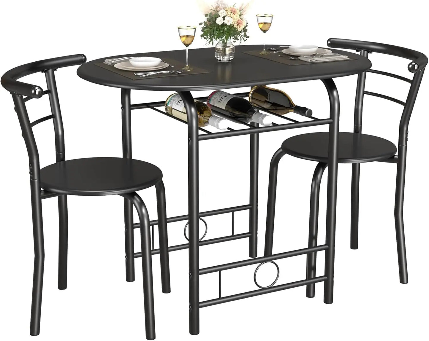 3-Piece Wooden Round Table & Chair Set,
