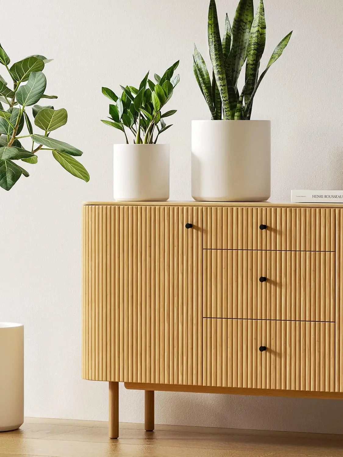 Ceramic Plant Pots Set of 3, 10+8+6 Inch Indoor Planters with Drainage Hole, White Modern Cylinder Design