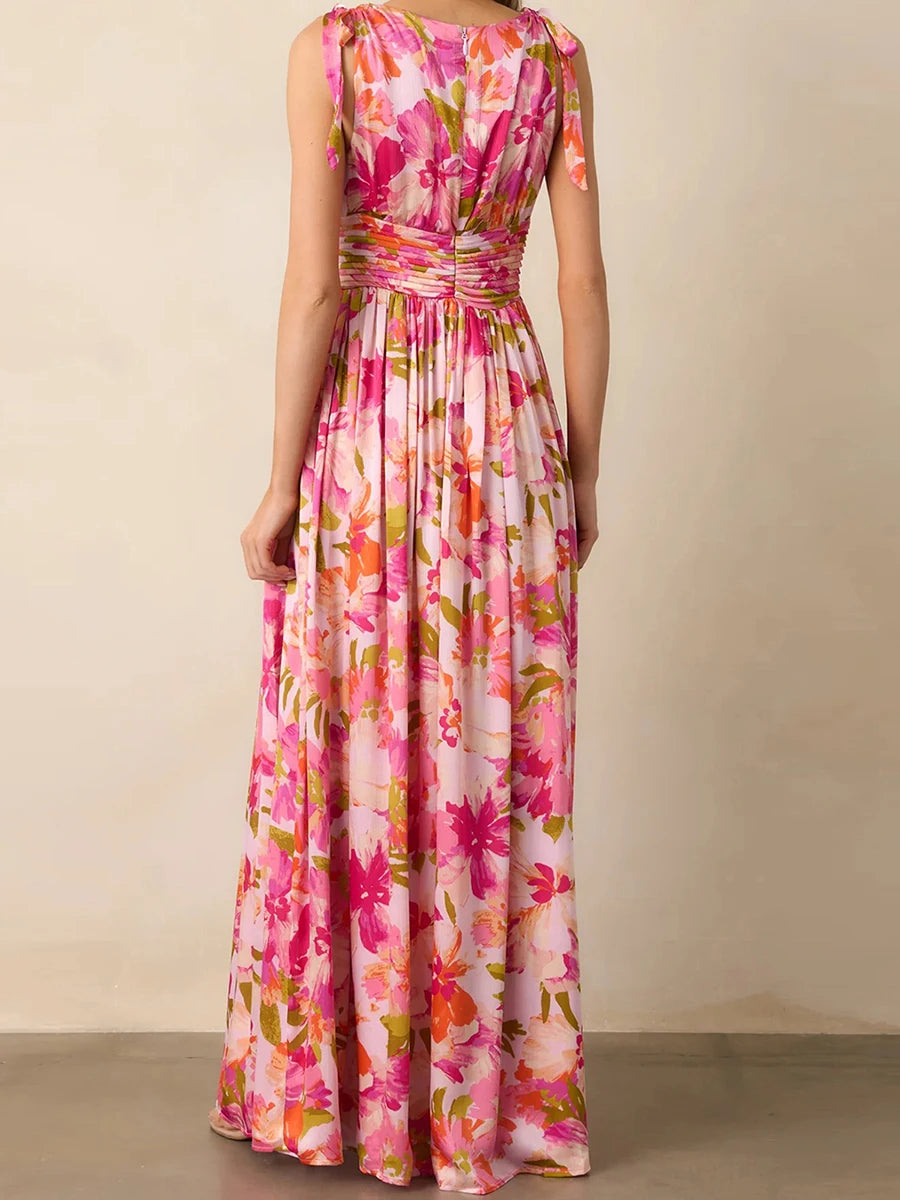 Elegant Maxi Dress with Boho Floral Print  for Summer Casual Wear