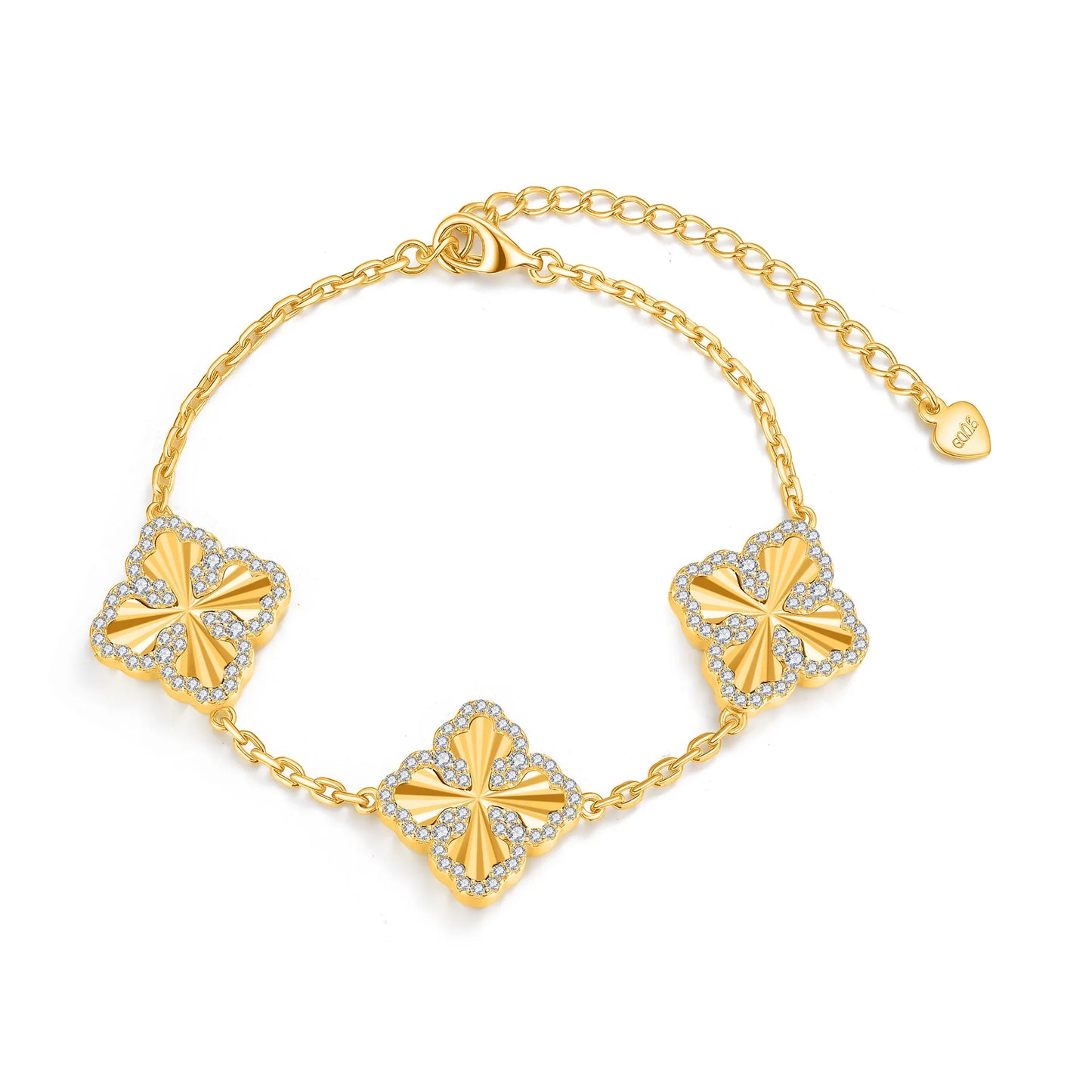 S925 Sterling Silver Four Leaf Clover Moissanite Bracelet for Women 18K Gold Plated 1.0/1.5mm D Color Lab Diamond Adjustable