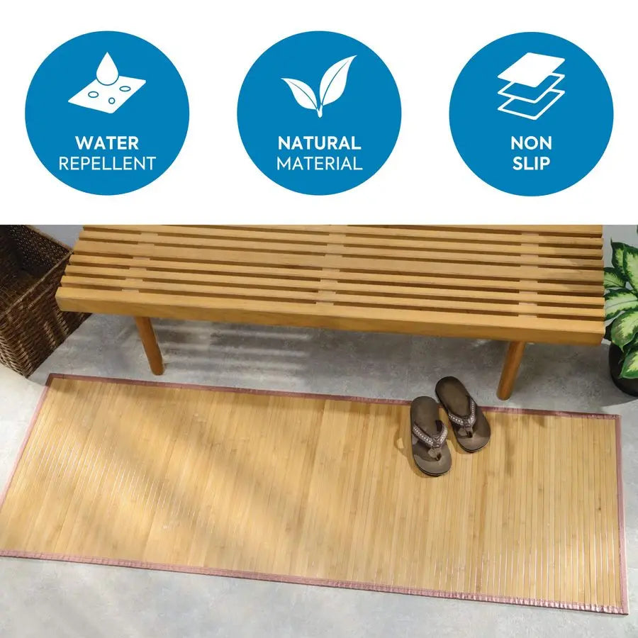 Bamboo NonSkid WaterResistant Floor Mat, The Formbu Collection 24 x 72, Natural Tan