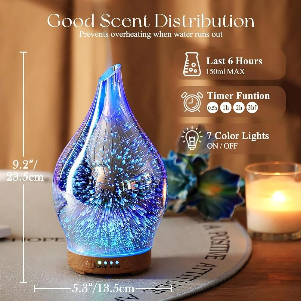 Handmade Glass Oil Diffuser 3D Aromatherapy Ultrasonic Humidifier Color Changing
