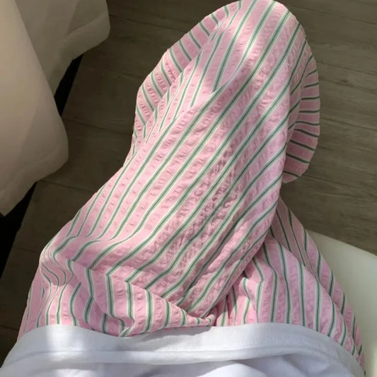 Casual Striped  Drawstring Straight Pant  Women Loose Holiday Pants Preppy Sweet Pink High Waist Office Trousers