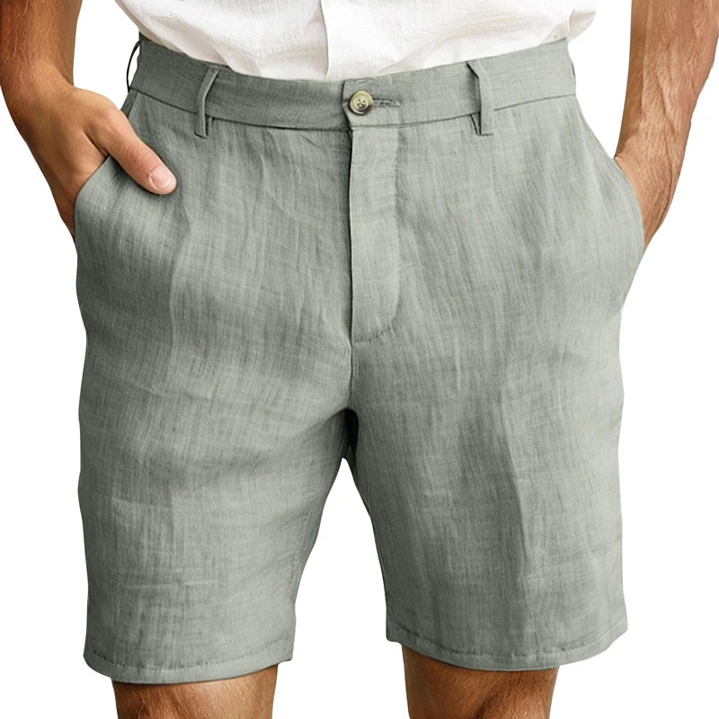 Men s Casual Elastic Waist Shorts with Pockets and Rolled Hem