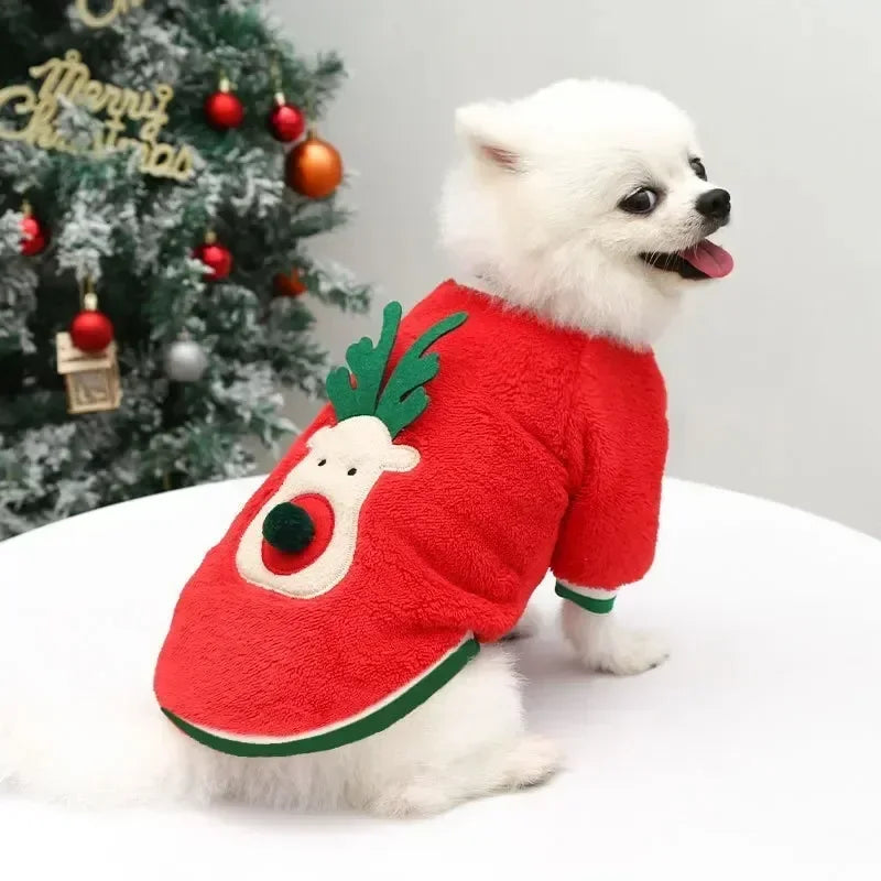Dog Christmas Clothes Winter Warm Pet Clothes for Small Medium Dogs Elk Santa Claus Dog Cats Coat Hoodies