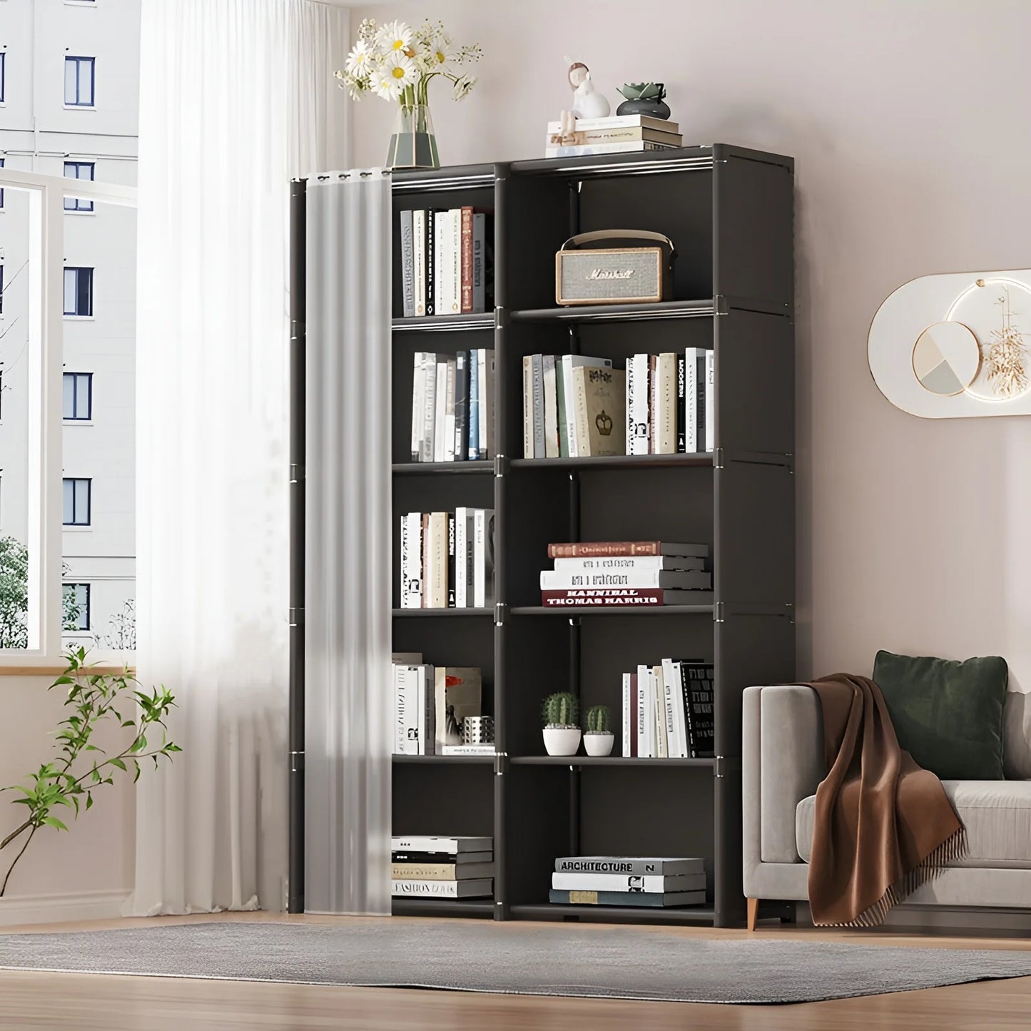 6-Layer Double Row Storage Rack with Curtain