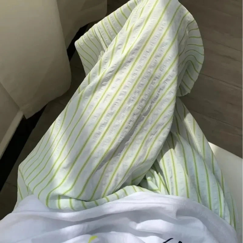 Casual Striped  Drawstring Straight Pant  Women Loose Holiday Pants Preppy Sweet Pink High Waist Office Trousers