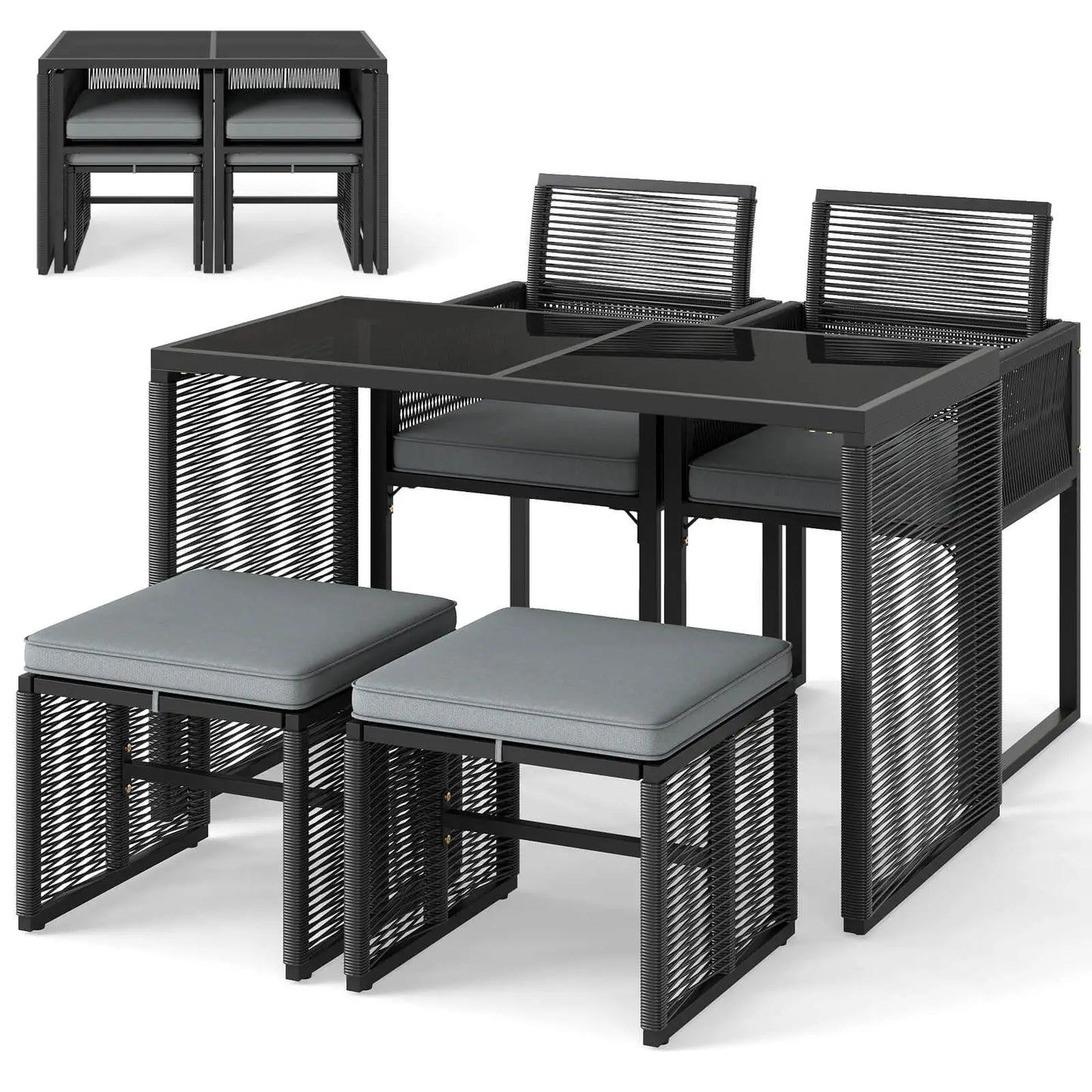5 Pieces PE Wicker Patio Dining Set Outdoor Conversation Set with Cushions