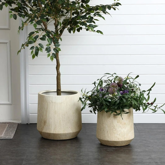 LuxenHome Round Planters, Set of 2 Large Outdoor IndoorPlant