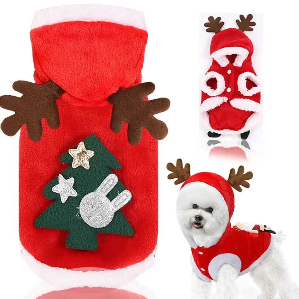 Dog Christmas Clothes Winter Warm Pet Clothes for Small Medium Dogs Elk Santa Claus Dog Cats Coat Hoodies