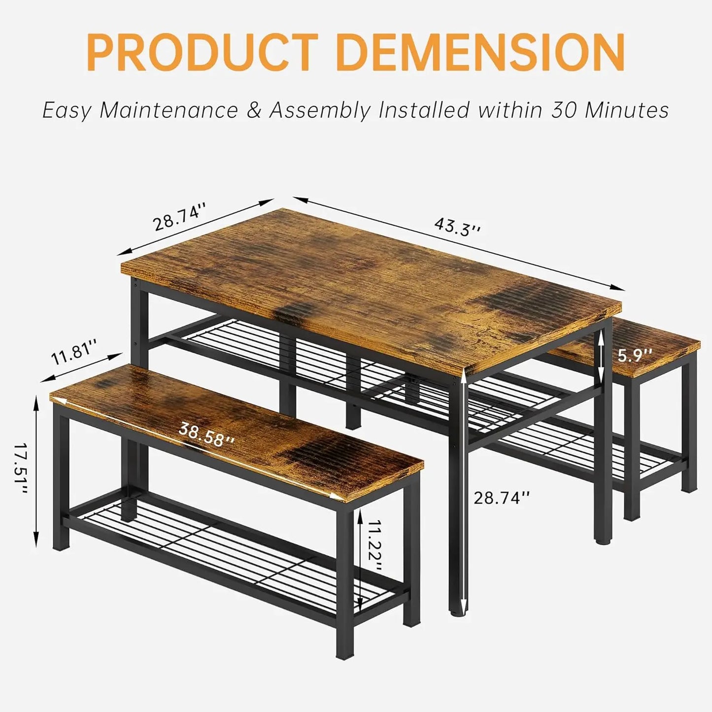 3-Piece Dining Table Set