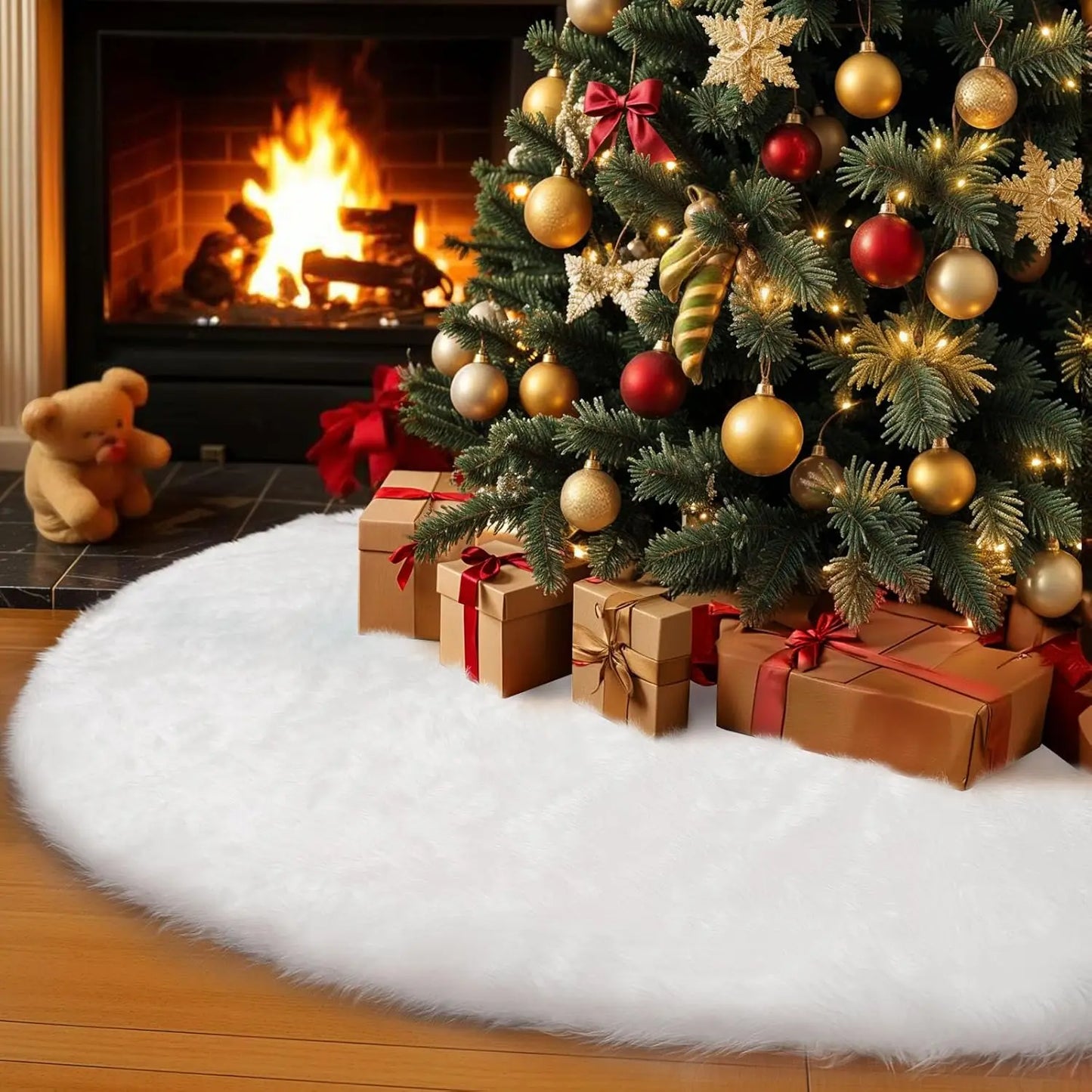6 Pieces 36inch White Plush Skirt Decoration for Merry Christmas Party, High-End Soft Classic Fluffy Faux Fur