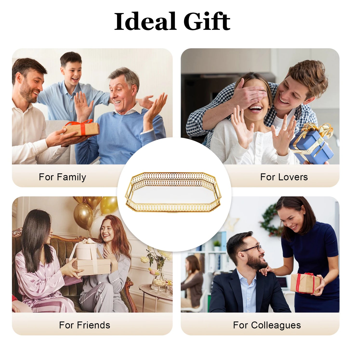 Gold Decorative Tray Rectangular Desktop Serving Vanity Tray Modern Iron Glass Electroplated Tabletop