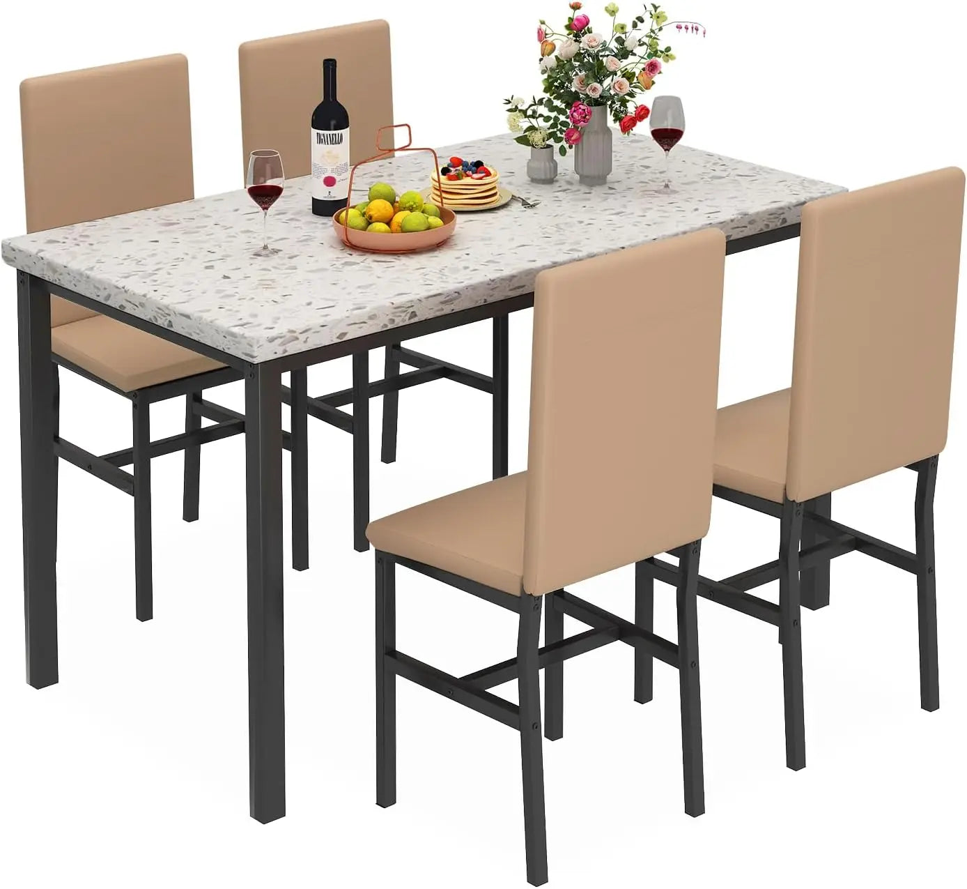 Dining Table Set for 4 5-Piece Marble