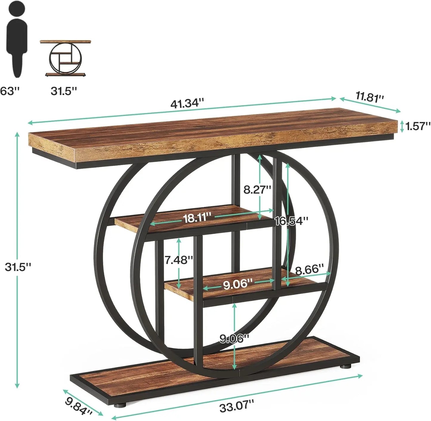 41.3" Console Table, 4-Tier Sofa Table Entryway Table
