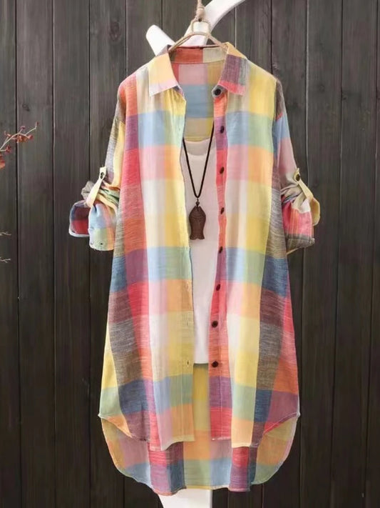 Women's Plaid Cotton Shirt Chic Blouse Elegant and Youth Women's Blouses  Korean Style