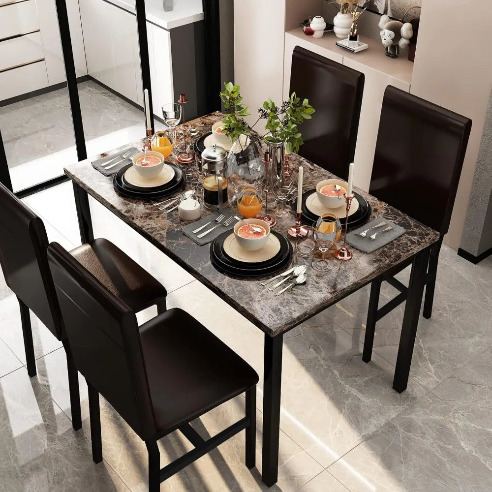 Dining Table, Faux Marble Table, Inc. 4 chairs