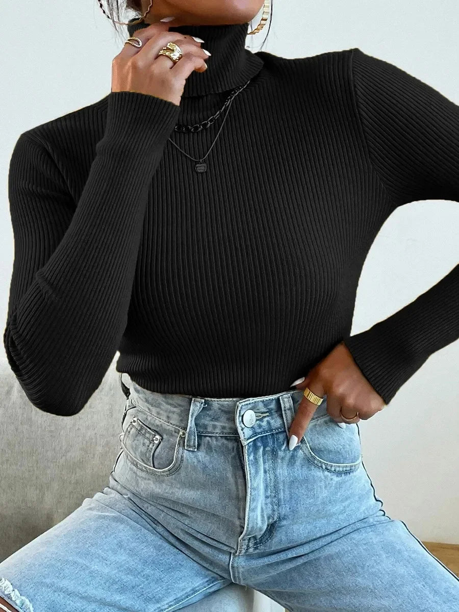 Autumn Winter Women Knit Solid Turtleneck  Sweater Casual Jumper Tops  Pullover