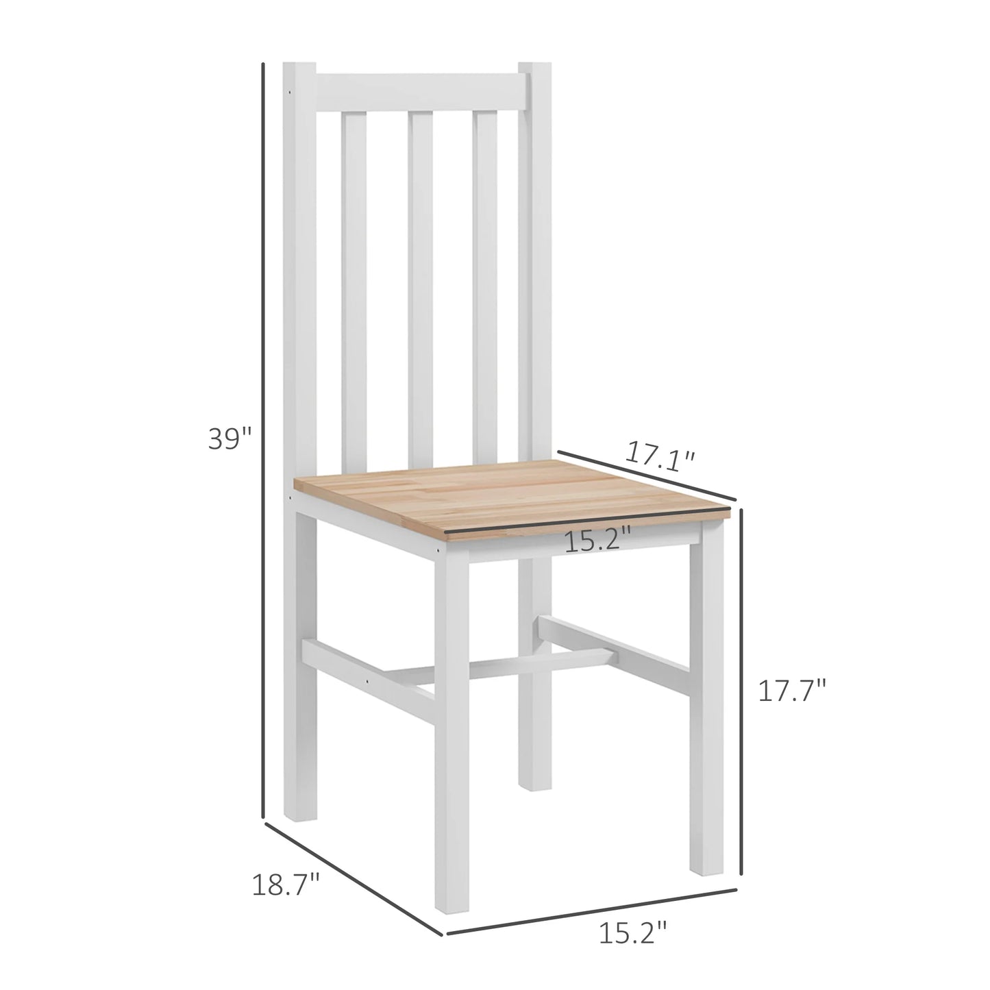 Farmhouse Dining Chairs Set of 4 with Slat Back, Pine Wood Frame