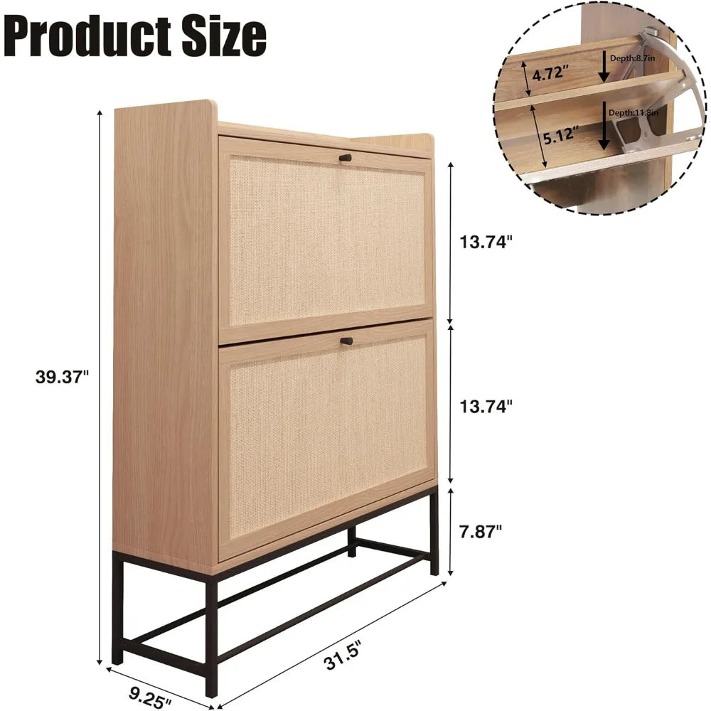 Narrow Shoes Storage Cabinet with 2 Flip Drawers, Freestanding