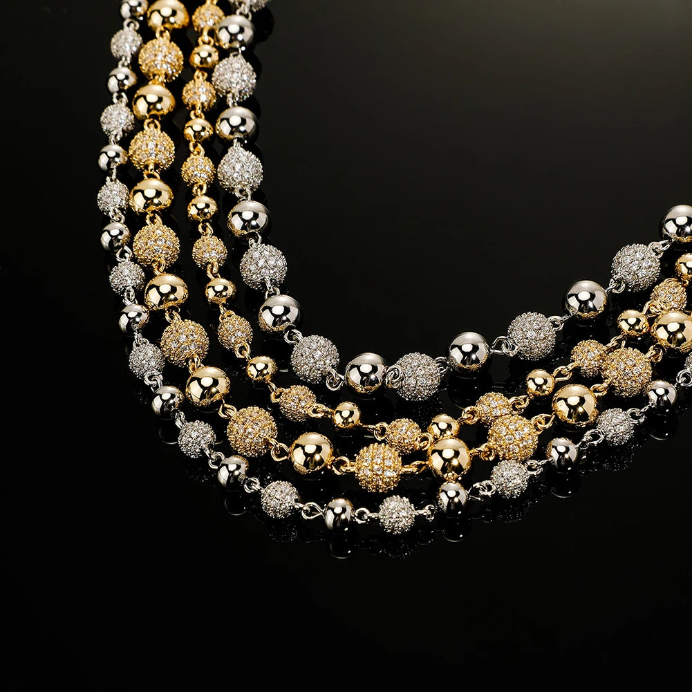 TOPGRILLZ 6mm8mm Iced Ball  Chain Choker Necklace Hip Hop Charm Necklace Iced Out Cubic Zirconia  Hip Hop Bling Jewelry For Gift