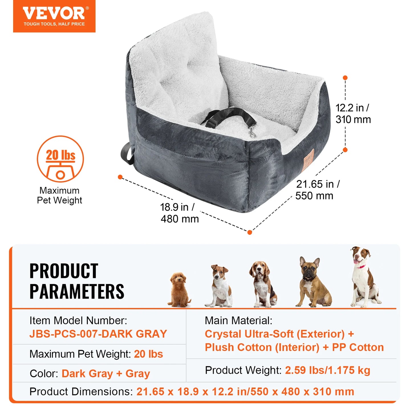 VEVOR Dog Car Seat Waterproof Dog Booster Seat