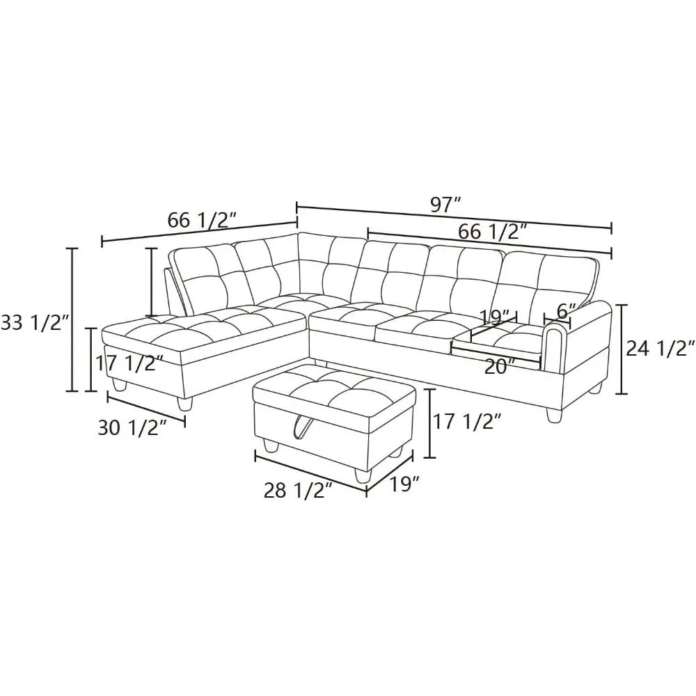 L Shape Sectional Sofa for Living Room with Ottoman