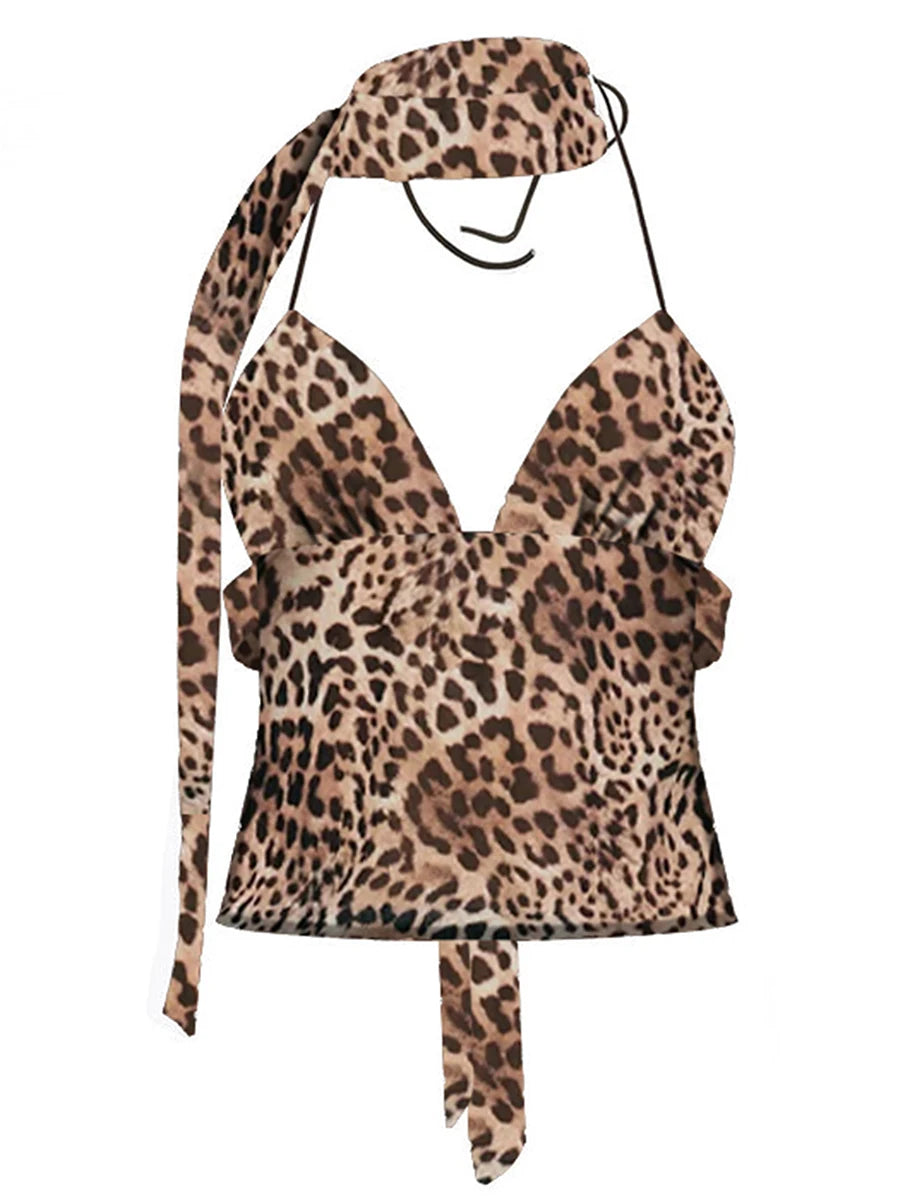 Women s Sexy V-Neck Sleeveless Leopard Print