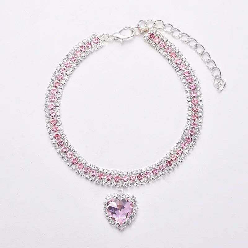 Adjustable Pet Necklace Cat Dog Collar with Diamond Zircon Bone Pendant Jewelry Luxury Metal Copper