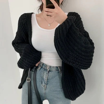Vintage Harajuku Lantern Sleeve Women Cardigan Sweater Casual Korean Fall Streetwear Tops Coat Chic Lazy Wind Sweater