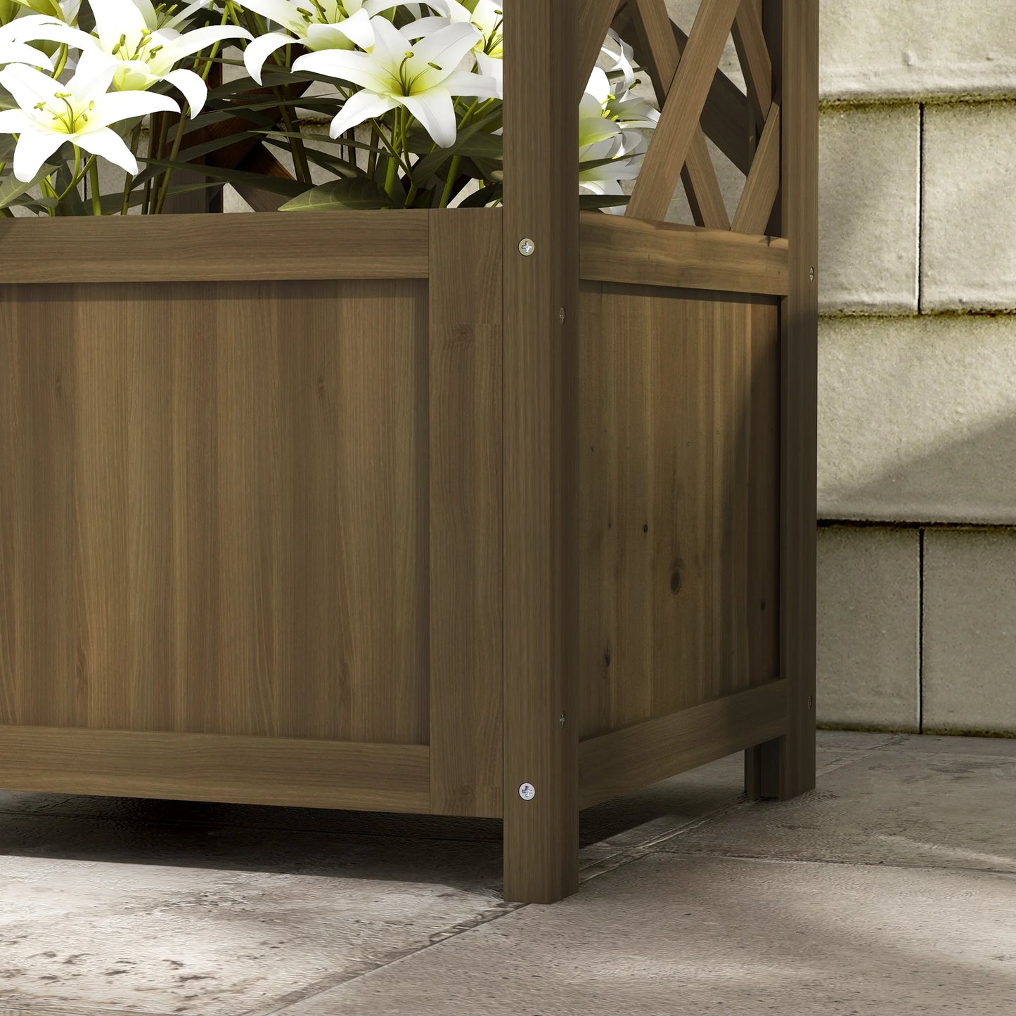 Wooden Raised Garden Bed with Trellis, 57" Freestanding Corner Planter Box