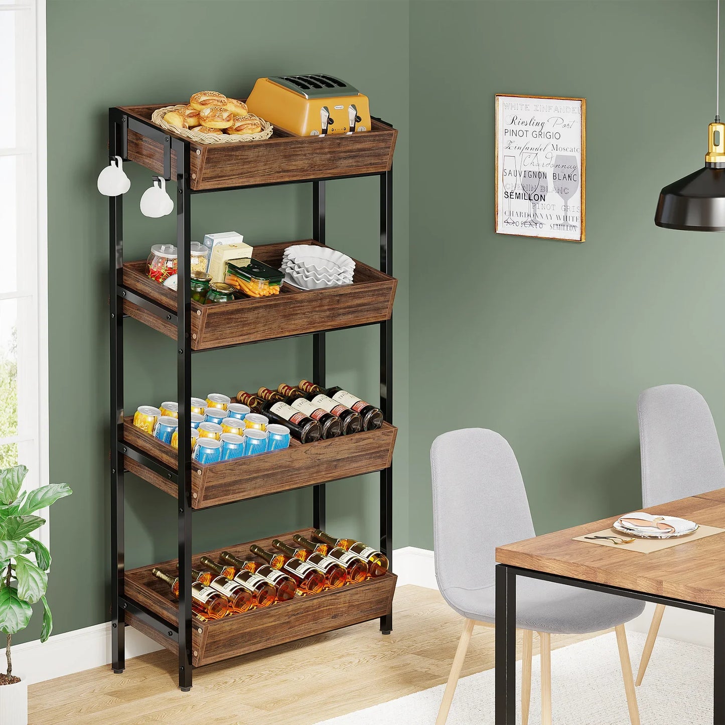 4-Tier Wood Utility Storage Shelves for Kitchen, Office, Store
