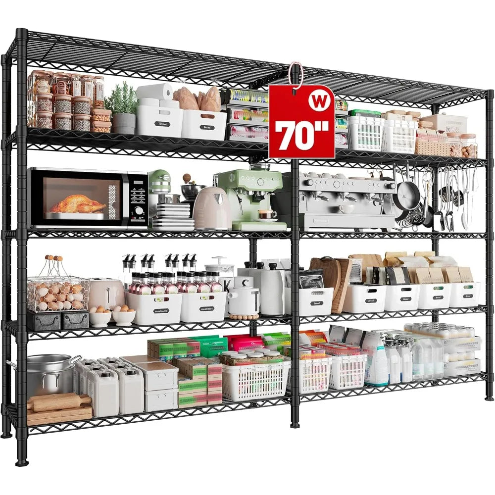 70"W Storage Shelves Load 1600LBS, Metal Shelving 5-tier Wire Shelving Unit Metal Shelves for Storage Adjustable Garage Shelving