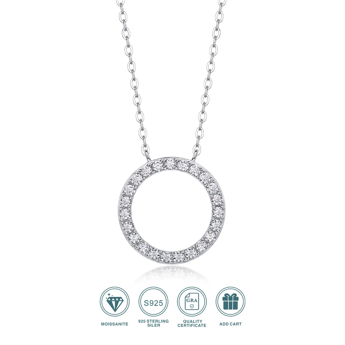 1.2CT D Color Double Circle Moissanite Necklace Pendant For Women GRA Certified S925 Silver Neck Chain Luxury Jewelry Gift