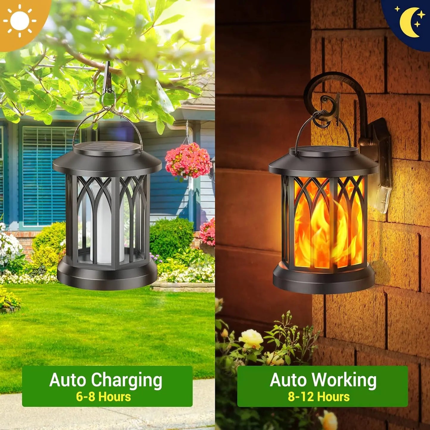 2/4 Pack Upgraded Flickering Flame Solar Lanterns