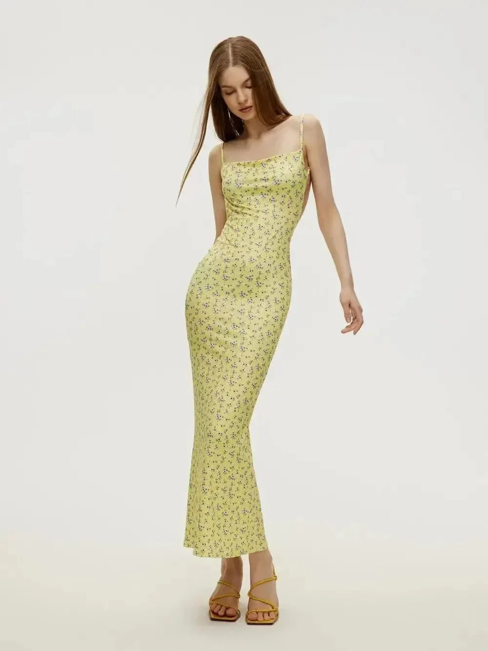 Long Floral Suspender Dress  Sexy Backless Slimming Beach Dress