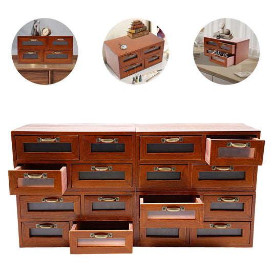 4PCS 16 Drawers Brown Wooden Storage Box Vintage Wooden Multi Drawer Storage Organizer 60*18.5*30.4cm